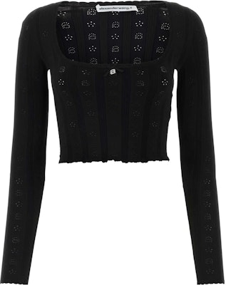 (W) アレキサンダーワン ブラック スリムフィット ロングスリーブ クロップ トップ Tシャツ 4KC3231021-001 Buy (W) アレキサンダーワン ブラック スリムフィット ロングスリーブ クロップ トップ Tシャツ 4KC3231021-001