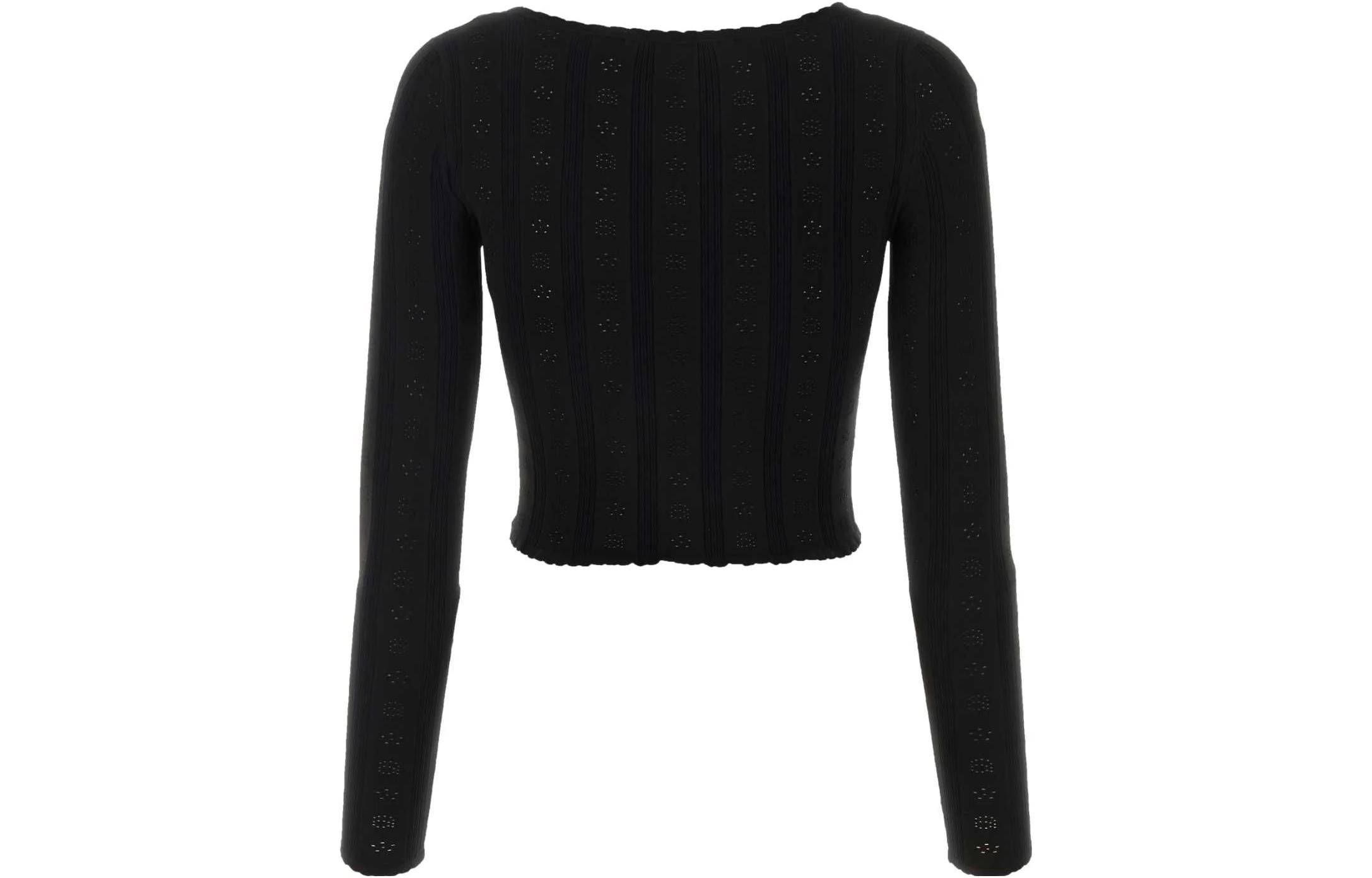 Lookbook (W) アレキサンダーワン ブラック スリムフィット ロングスリーブ クロップ トップ Tシャツ 4KC3231021-001