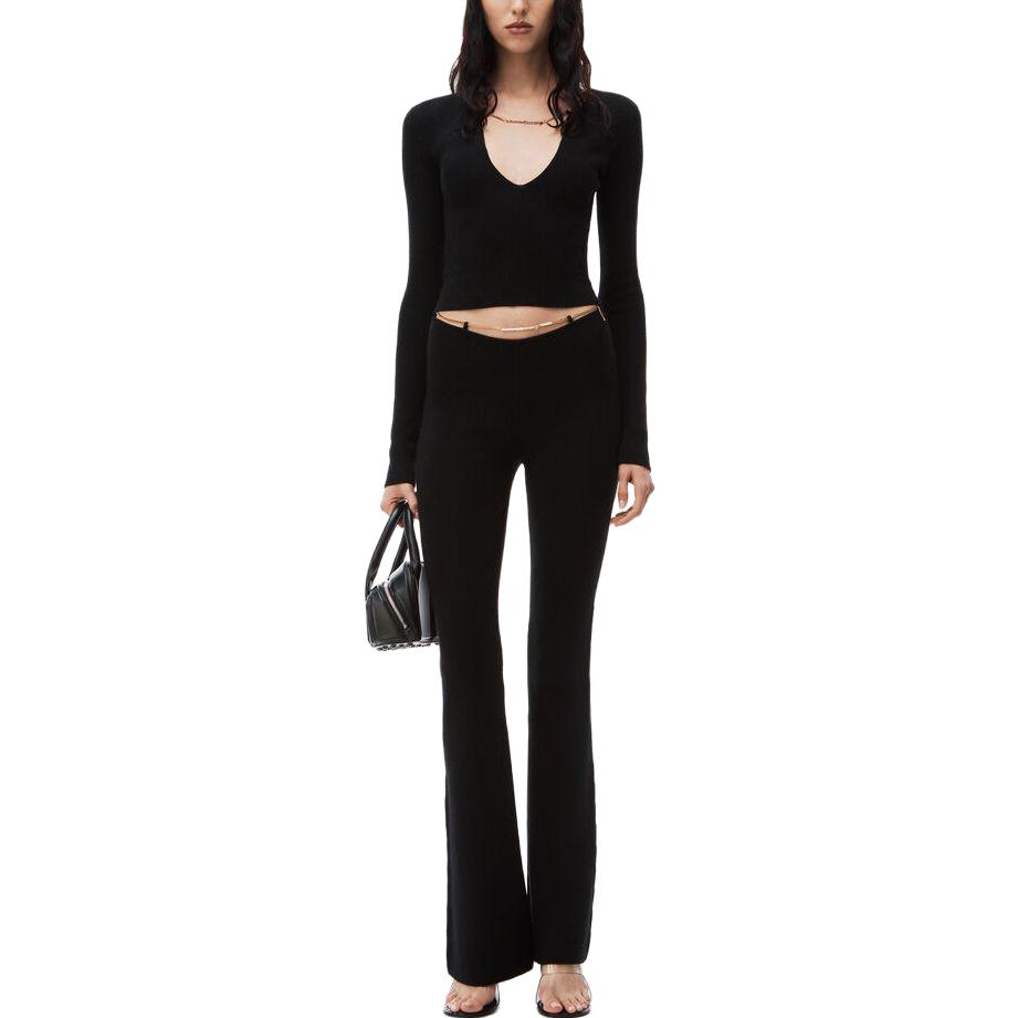 Lookbook (W) 알렉산더 왕 블랙 솔리드 플레어드 엘라스틱 캐주얼 팬츠 1KC1244034-001