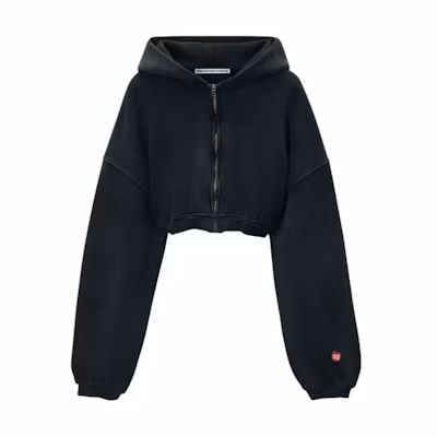 (Women) Alexander Wang Black Terry Cloth Cropped Zip-Up Hoodie. 4CC2241495021A