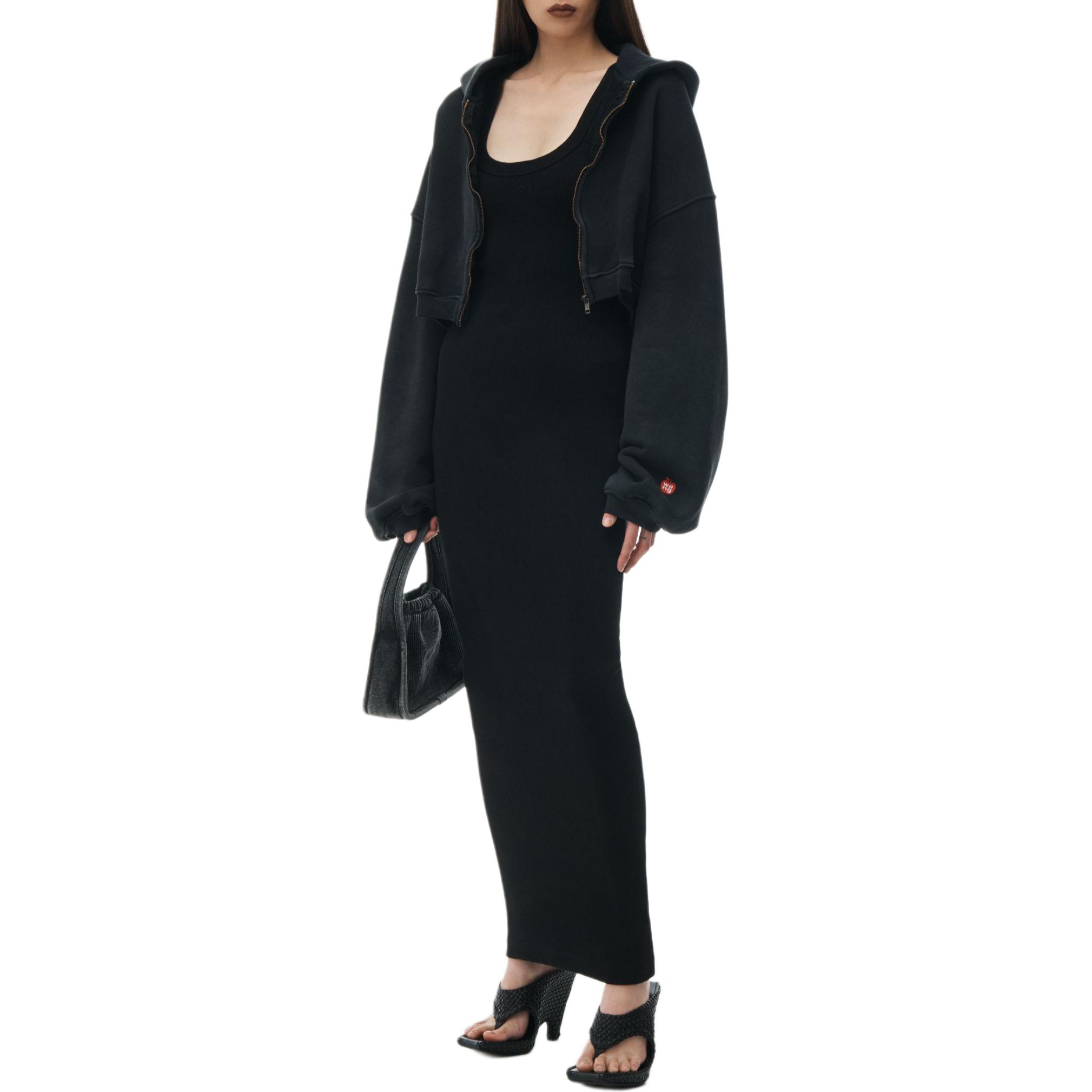 Lookbook (W) アレキサンダー ワン ブラック テリー クロス クロップド ジップアップ フーディー 4CC2241495021A