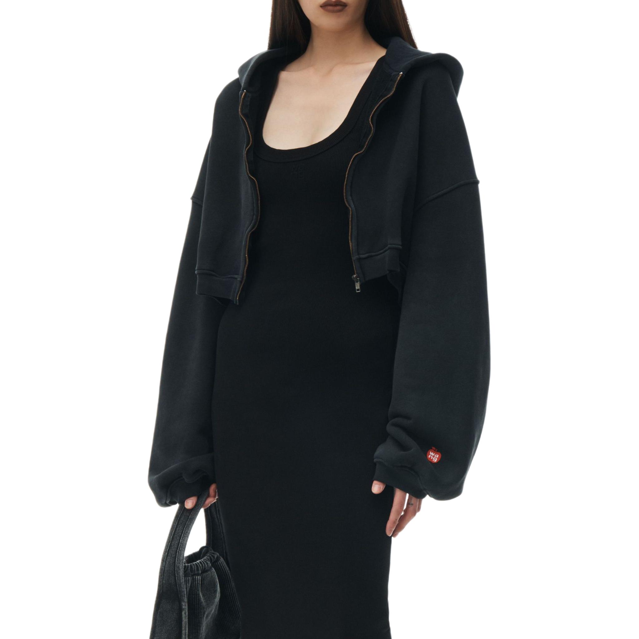 Shop (W) アレキサンダー ワン ブラック テリー クロス クロップド ジップアップ フーディー 4CC2241495021A