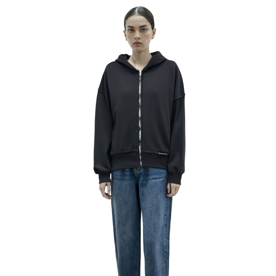 Lookbook (Women) Alexander Wang  Black Zip-Up Cropped Hoodie Jacket. 4CC1242077-020A