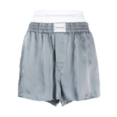 (Women) Alexander Wang Blue Logo Elastic Waist Loose Fit Casual Shorts. 4WC1244356-460A