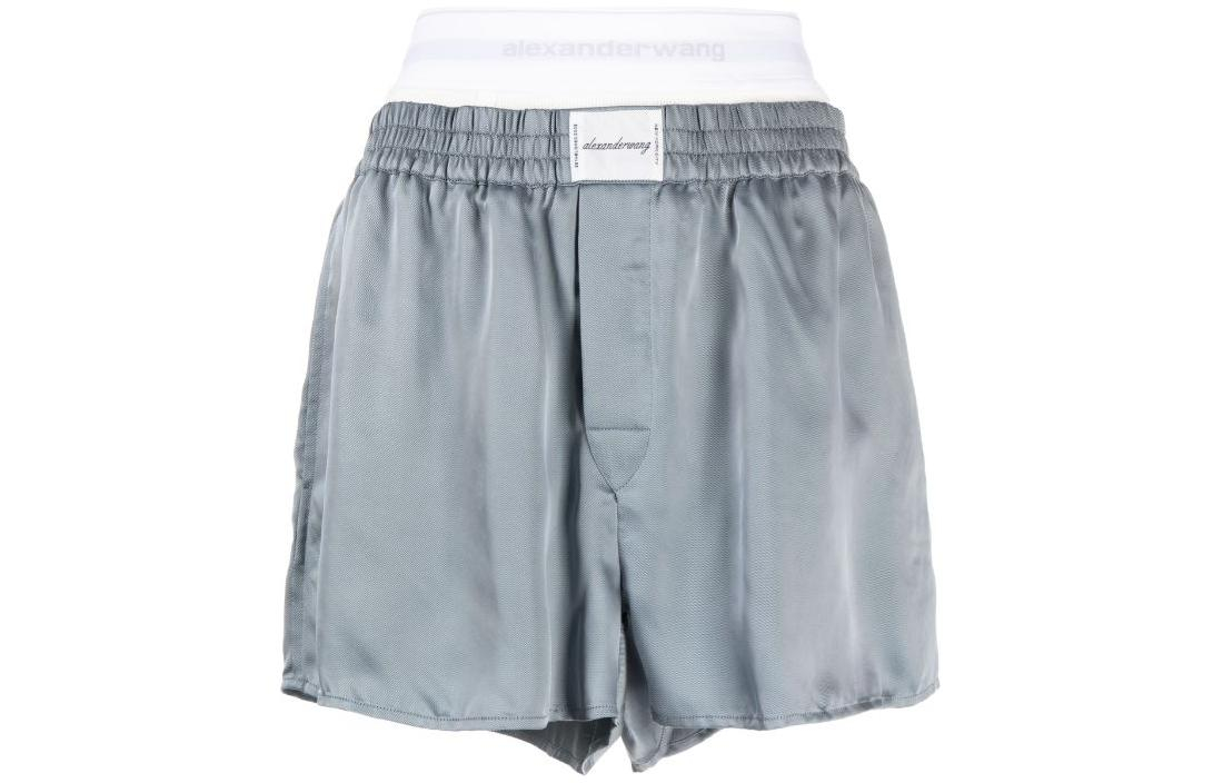 Order (W) Alexander Wang Seluar Pendek Kasual Longgar Logo Biru Elastik Pinggang. 4WC1244356-460A