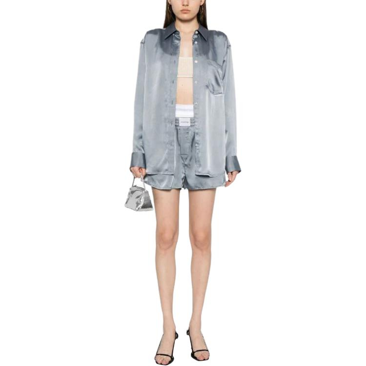 Lookbook (W) Alexander Wang Seluar Pendek Kasual Longgar Logo Biru Elastik Pinggang. 4WC1244356-460A