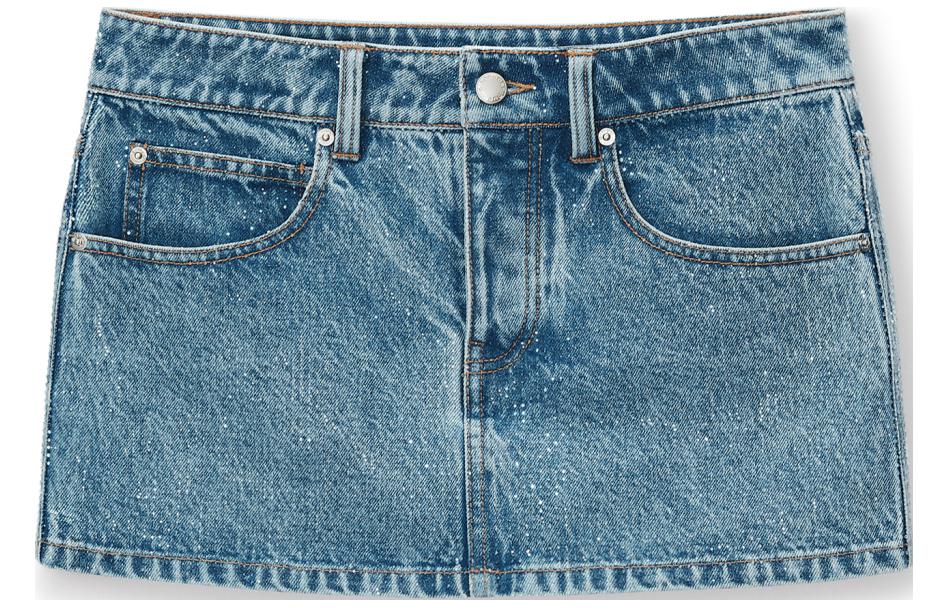 (Women) Alexander Wang  Blue Mini Denim Skirt Minimalist with Rhinestone Details. 1WC2245275-486