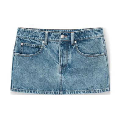 (Women) Alexander Wang Blue Mini Denim Skirt Minimalist with Rhinestone Details. 1WC2245275-486
