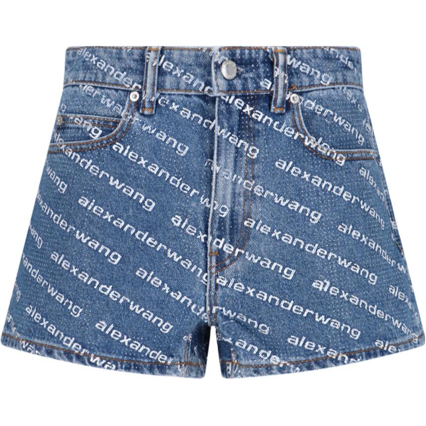 (Women) Alexander Wang  Blue Printed Zipper Casual Shorts with Belt Loops. 4DC3244454-460