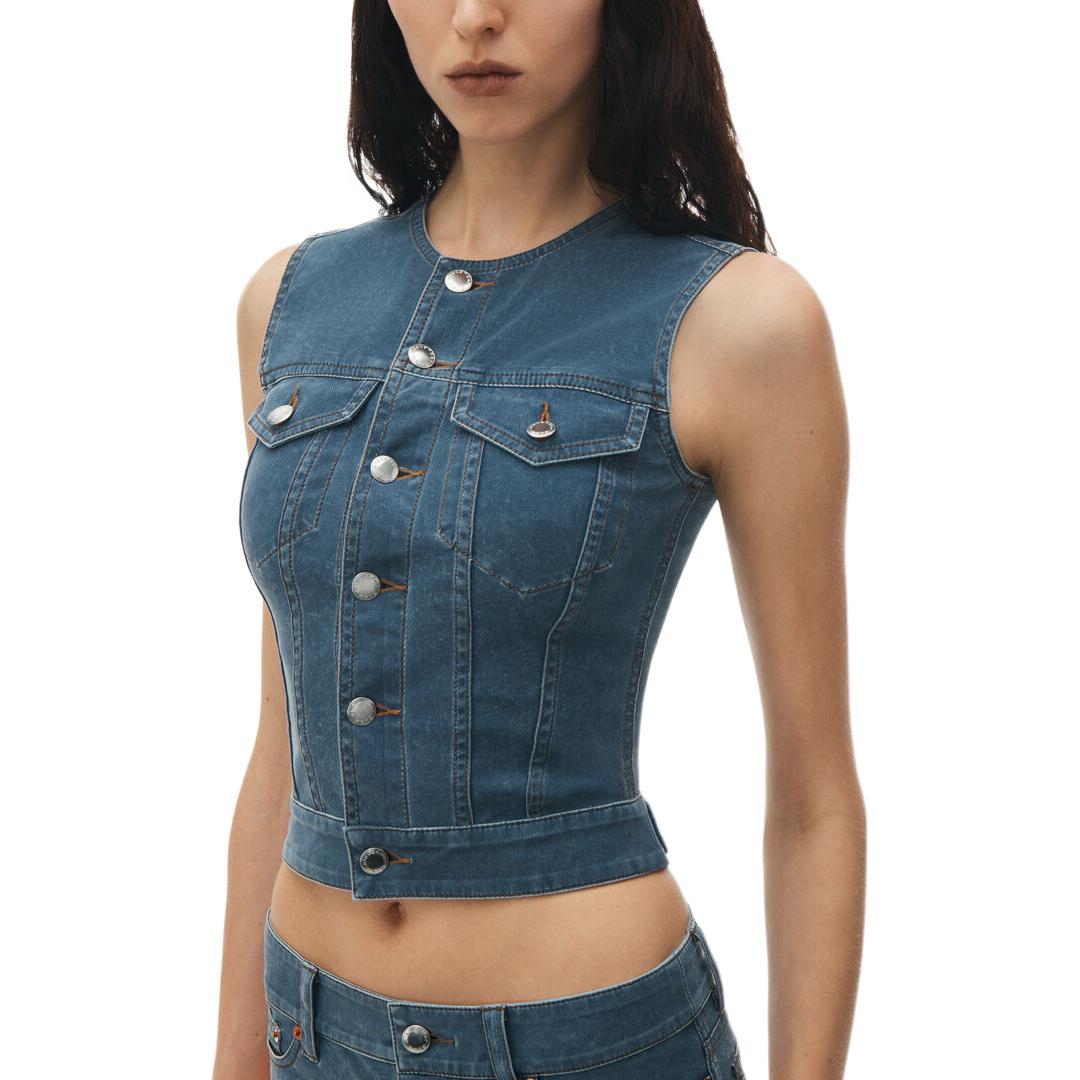 Lookbook (W) Alexander Wang Biru Vest Tanpa Lengan dengan Butang Depan 1CC22425414-06A