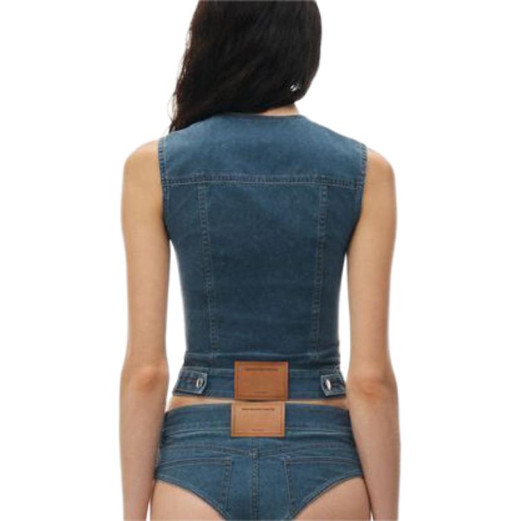 Purchase (W) Alexander Wang Biru Vest Tanpa Lengan dengan Butang Depan 1CC22425414-06A