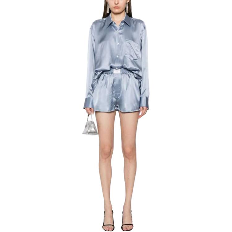 Lookbook (W) Alexander Wang Jumpsuit Cetak Logo Kasual Elastik Butang - Biru 4WC1247043-471