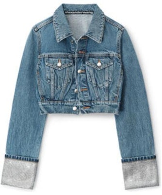 (Women) Alexander Wang Cropped Denim Jacket Single-Breasted Long Sleeve 4DC3232156-473 Order (Women) Alexander Wang Cropped Denim Jacket Single-Breasted Long Sleeve 4DC3232156-473