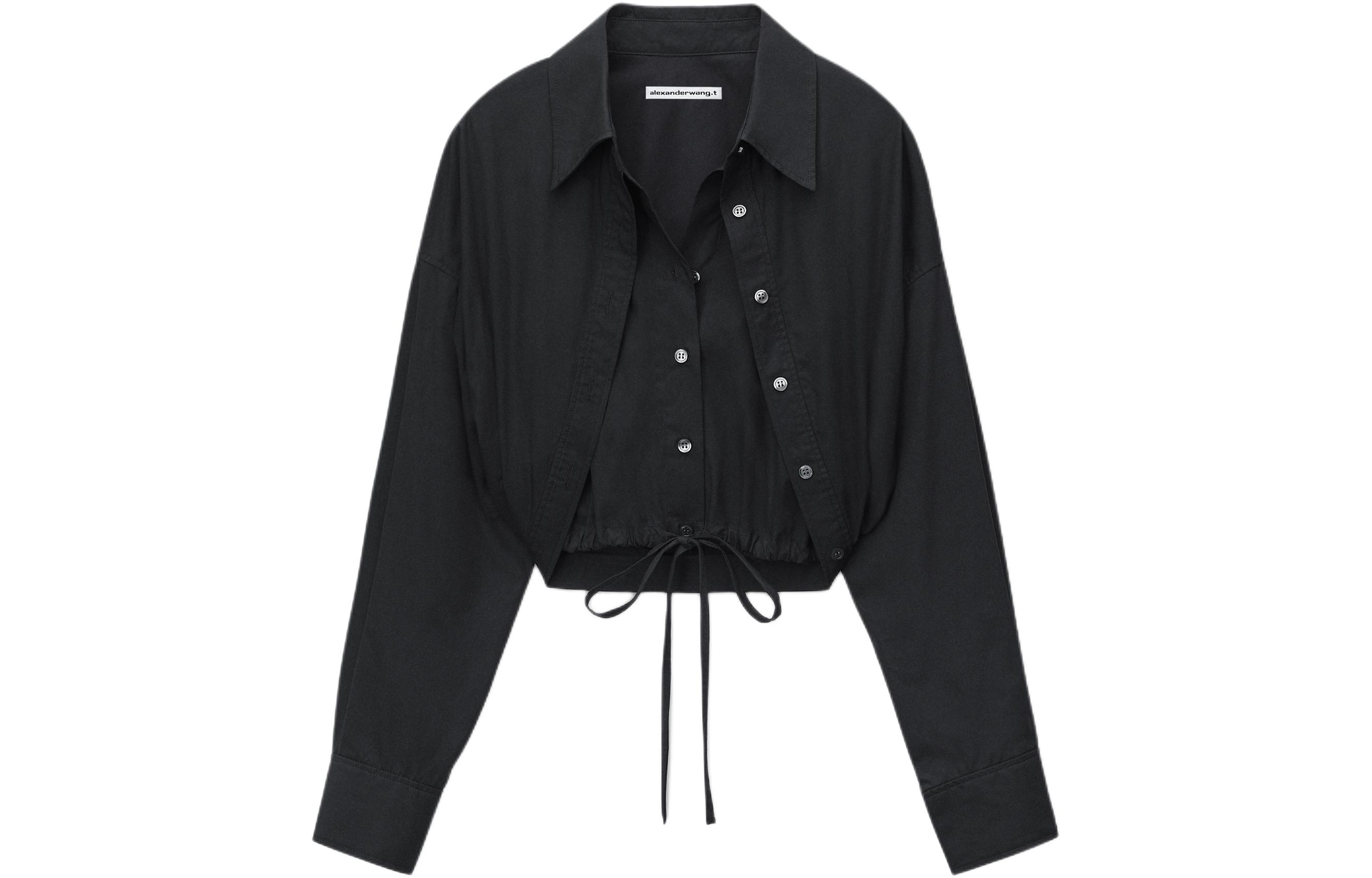 (Women) Alexander Wang  Cropped Long-Sleeve Fitted Shirt in Black 4WC1241446-001