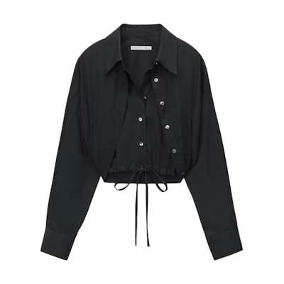 (Women) Alexander Wang Cropped Long-Sleeve Fitted Shirt in Black 4WC1241446-001