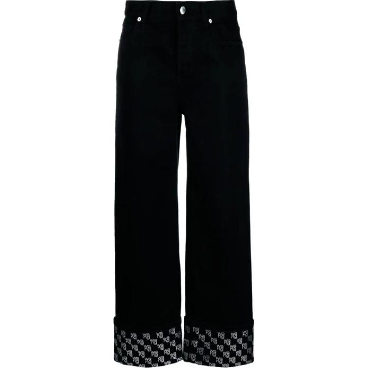 (Women) Alexander Wang  Crystal Hotfix Straight Leg Jeans in Black Denim. 4DC1244252-011