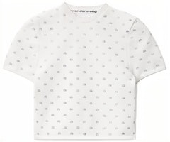 (Women) Alexander Wang Crystal Logo Slim Fit T-Shirt White 1KC1231052-100 (Women) Alexander Wang Crystal Logo Slim Fit T-Shirt White 1KC1231052-100