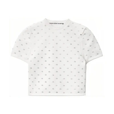 (Women) Alexander Wang Crystal Logo Slim Fit T-Shirt White 1KC1231052-100