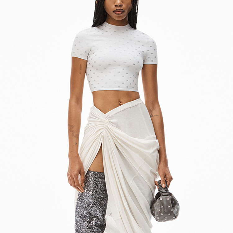 Lookbook (W) 알렉산더왕 크리스탈 로고 슬림핏 티셔츠 화이트 1KC1231052-100