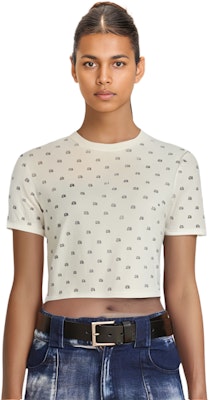 (W) 알렉산더왕 크리스탈 로고 슬림핏 티셔츠 화이트 1KC1231052-100 1