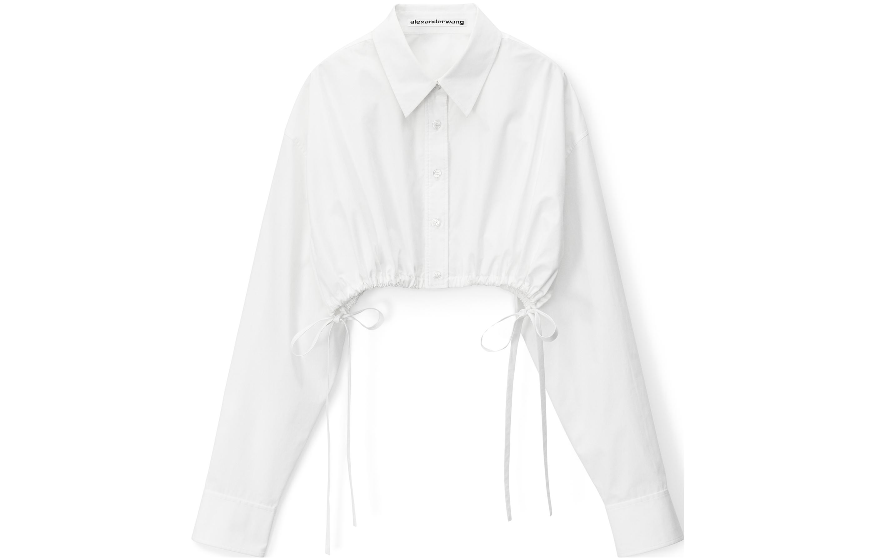 (Women) Alexander Wang  Fitted Cropped Button-Up Long Sleeve Shirt White 4WC3231400-100
