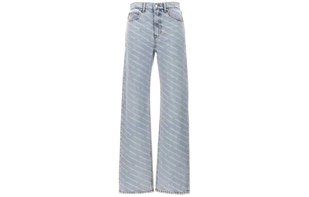 (Women) Alexander Wang  Flared Straight-Leg Stripe Logo Button Jeans Blue 4DC2244346274