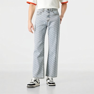 (W) Alexander Wang 藍色條紋徽標喇叭直筒牛仔褲 4DC2244346274 Shop (W) Alexander Wang 藍色條紋徽標喇叭直筒牛仔褲 4DC2244346274