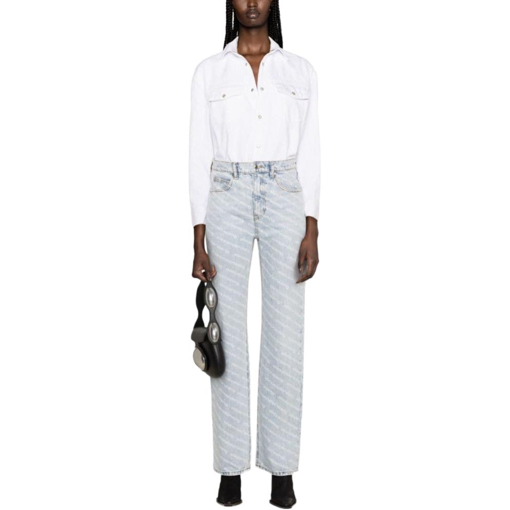 Purchase (W) Alexander Wang 藍色條紋徽標喇叭直筒牛仔褲 4DC2244346274