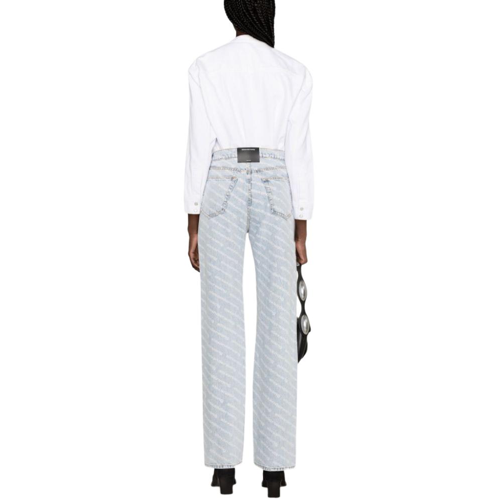 Details for (W) Alexander Wang 藍色條紋徽標喇叭直筒牛仔褲 4DC2244346274