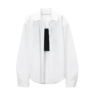 (Women) Alexander Wang FW24 White Crop Camisole & Button-Up Shirt Set 1KC3241064965