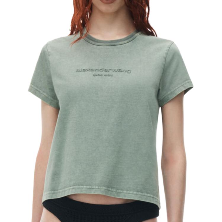 Lookbook (W) Alexander Wang Kemeja-T Leher Bulat Logo Hijau. 1CC2241890-335A