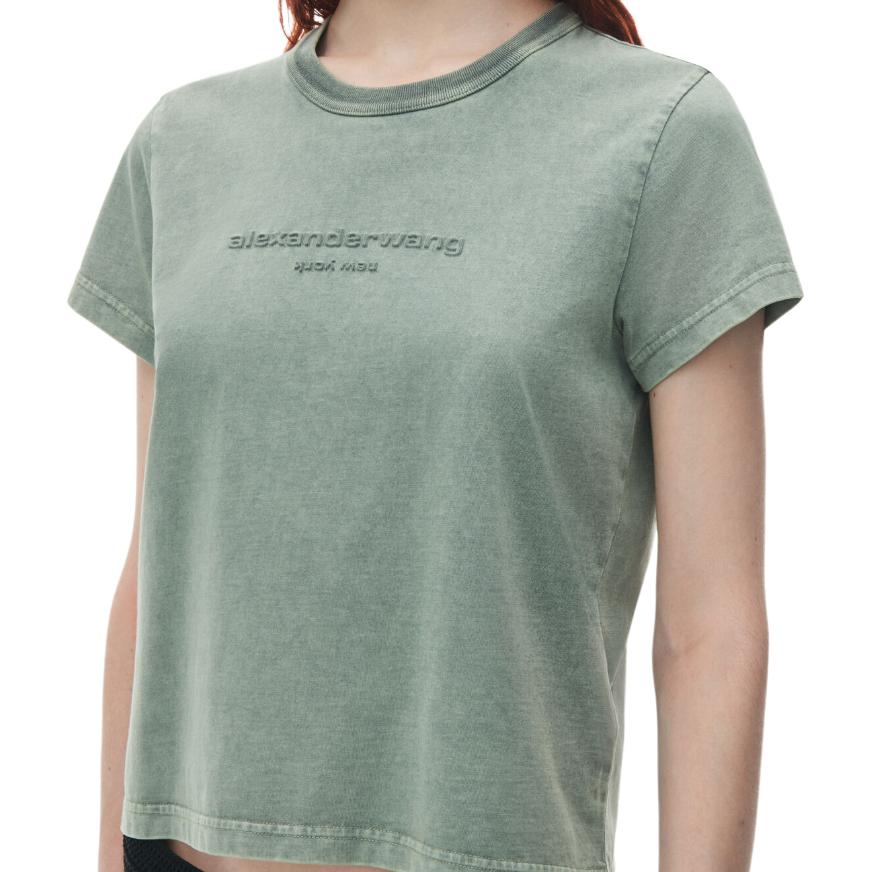Shop (W) Alexander Wang Kemeja-T Leher Bulat Logo Hijau. 1CC2241890-335A