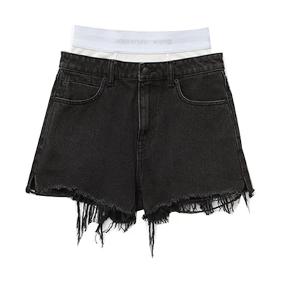 (Women) Alexander Wang Grey Denim Shorts with Logo - Spring/Summer 2022. 4DC1224072-015