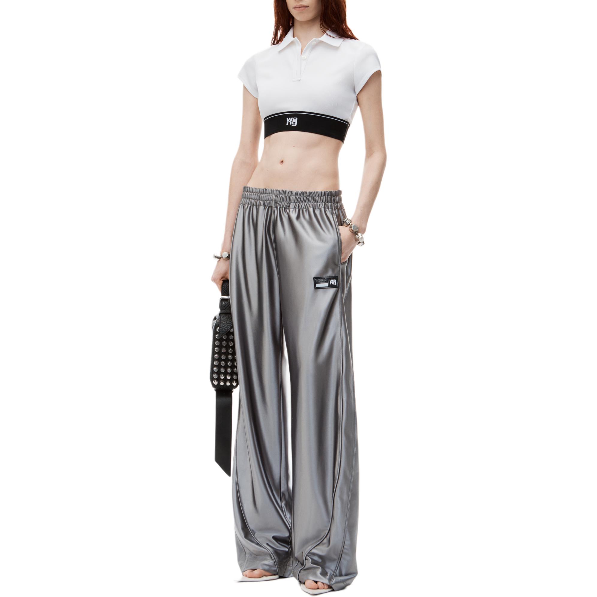Lookbook (Women) Alexander Wang  Grey FW24 Logo Elastic Waist Loose Fit Casual Pants 4CC3244367071