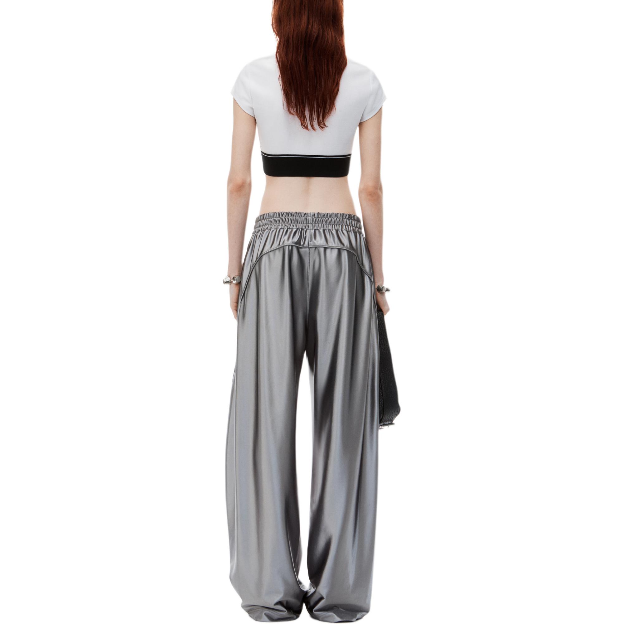 Shop (Women) Alexander Wang  Grey FW24 Logo Elastic Waist Loose Fit Casual Pants 4CC3244367071