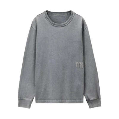(Women) Alexander Wang Grey Logo Embroidered Crewneck Long Sleeve T-Shirt. 4CC32213560-37A