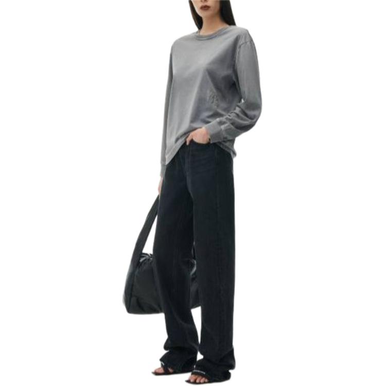 Lookbook (Women) Alexander Wang  Grey Logo Embroidered Crewneck Long Sleeve T-Shirt. 4CC32213560-37A