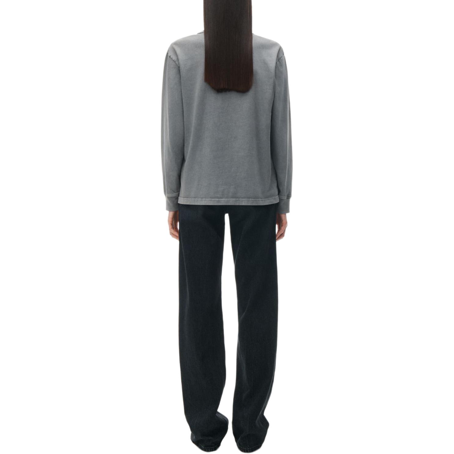 Shop (Women) Alexander Wang  Grey Logo Embroidered Crewneck Long Sleeve T-Shirt. 4CC32213560-37A