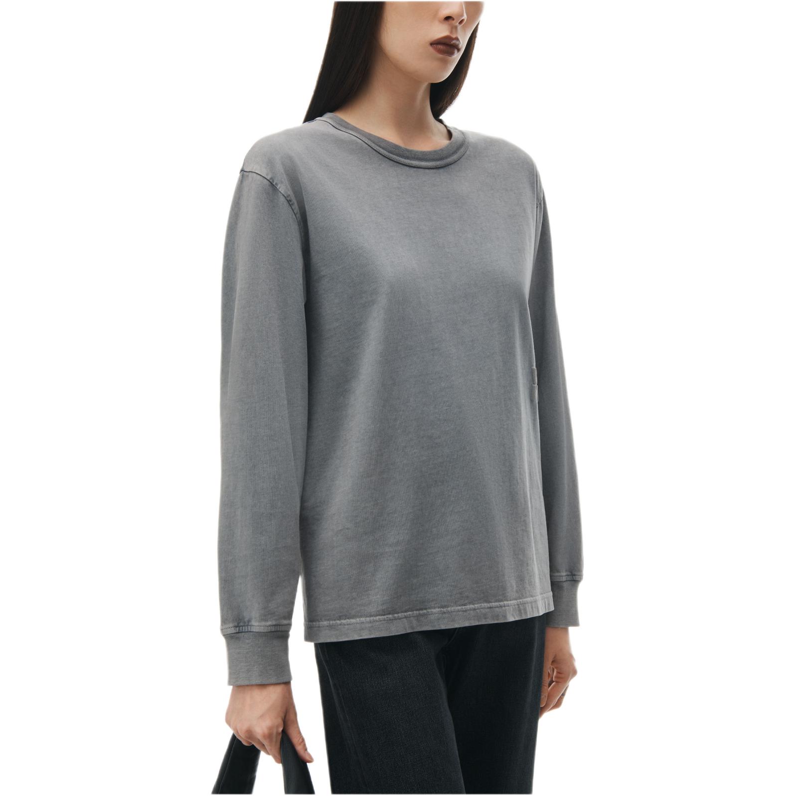 Purchase (Women) Alexander Wang  Grey Logo Embroidered Crewneck Long Sleeve T-Shirt. 4CC32213560-37A