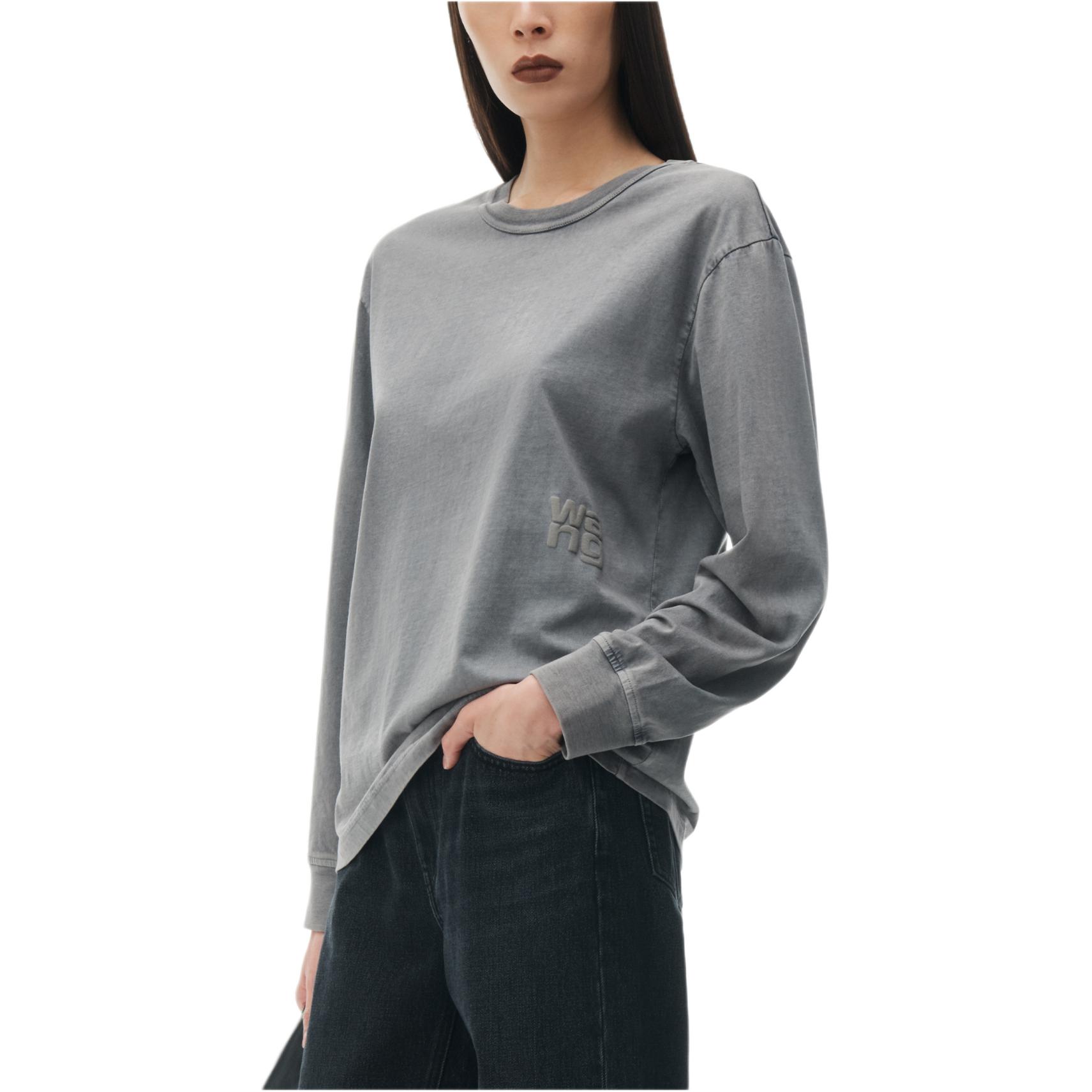 Details for (Women) Alexander Wang  Grey Logo Embroidered Crewneck Long Sleeve T-Shirt. 4CC32213560-37A
