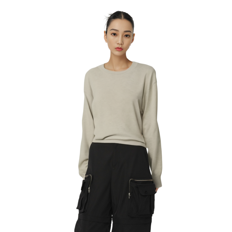 Shop (W) アレキサンダーワン グレー プルオーバー クルーネック セーター カジュアル 長袖 1KC3231062-139