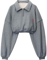 (Women) Alexander Wang Half-Zip Slim Fit Cropped Long Sleeve Sweatshirt Grey 1CC1241878-079 (Women) Alexander Wang Half-Zip Slim Fit Cropped Long Sleeve Sweatshirt Grey 1CC1241878-079