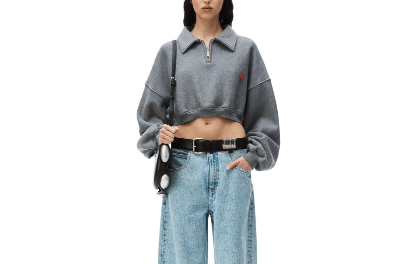 Order (W) 亚历山大王半拉链修身短款长袖卫衣灰色 1CC1241878-079