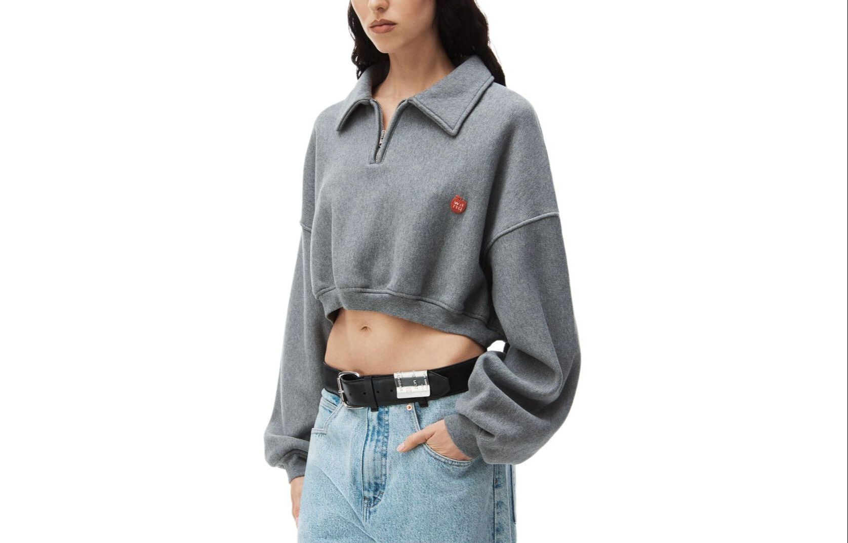 Lookbook (W) 亚历山大王半拉链修身短款长袖卫衣灰色 1CC1241878-079