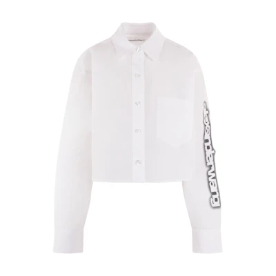 (Women) Alexander Wang Halo Print Cropped Button-Up Long Sleeve Shirt White. 4WC2241454-100