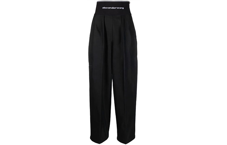 (Women) Alexander Wang  High-Waisted Logo Pleated Loose Straight Pants Black. 1WC1224451-001