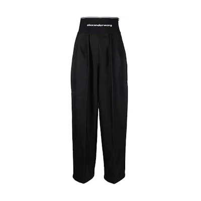 (Women) Alexander Wang High-Waisted Logo Pleated Loose Straight Pants Black. 1WC1224451-001