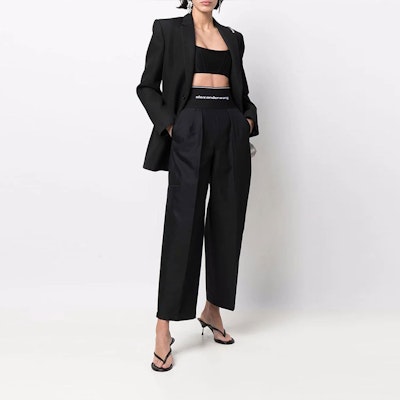 (W) Alexander Wang Seluar Panjang Hitam Berpinggang Tinggi Berlipat Longgar. 1WC1224451-001 Lookbook (W) Alexander Wang Seluar Panjang Hitam Berpinggang Tinggi Berlipat Longgar. 1WC1224451-001