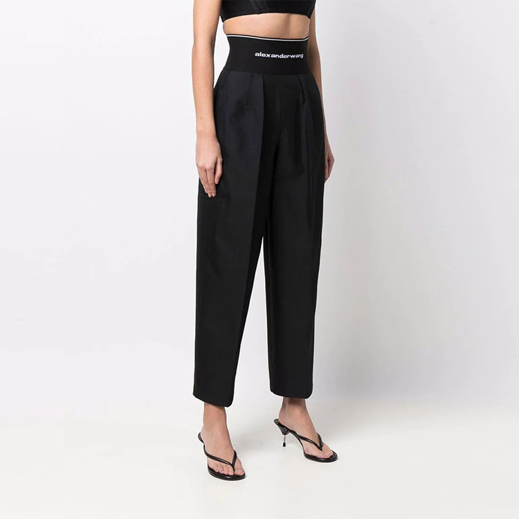 Purchase (W) Alexander Wang Seluar Panjang Hitam Berpinggang Tinggi Berlipat Longgar. 1WC1224451-001