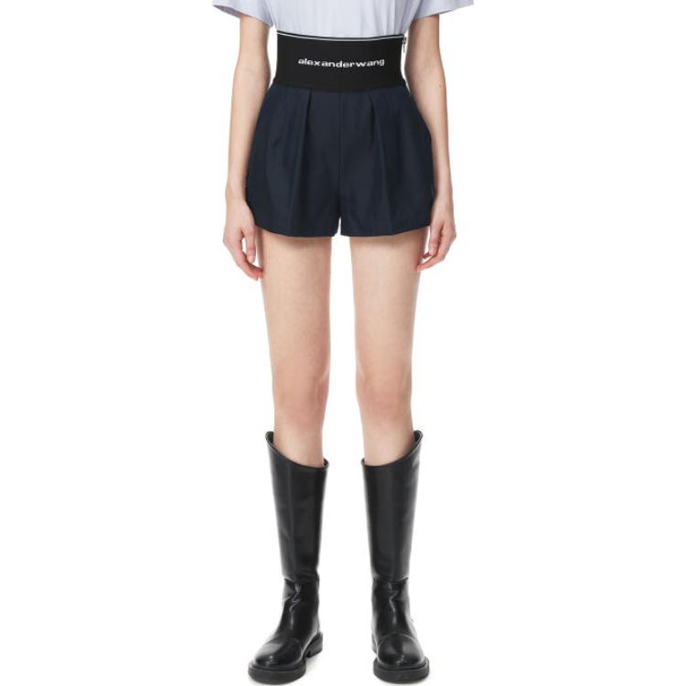 Details for (W) Alexander Wang Seluar Pendek Logo Cetak Pinggang Tinggi Hitam 1WC1224450-001